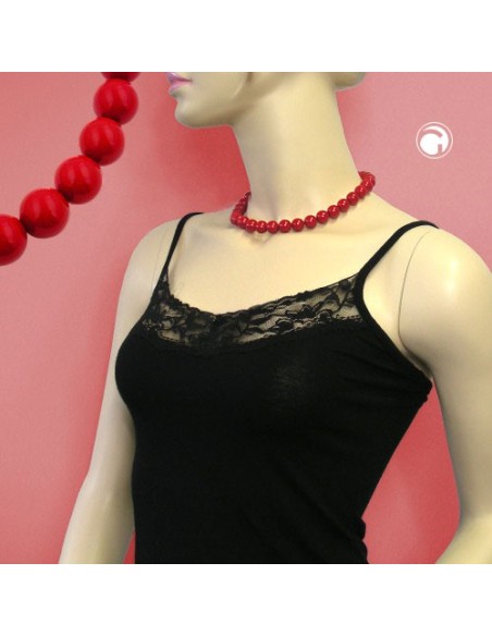 necklace beads 10mm red shiny 40cm