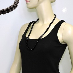 necklace beads 10mm black shiny 80cm