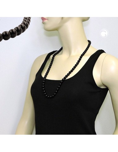 necklace beads 10mm black shiny 80cm
