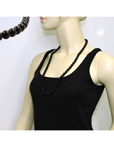 necklace beads 10mm black shiny 80cm