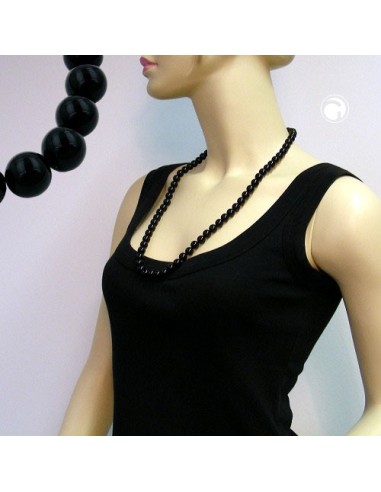 necklace beads 10mm black shiny 70cm