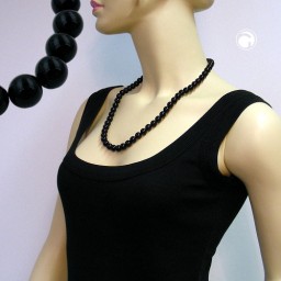 necklace beads 10mm black shiny 60cm