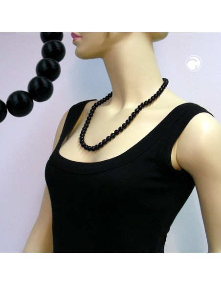 necklace beads 10mm black shiny 60cm