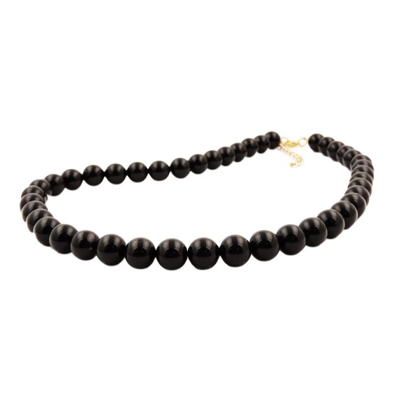 necklace beads 10mm black shiny 55cm