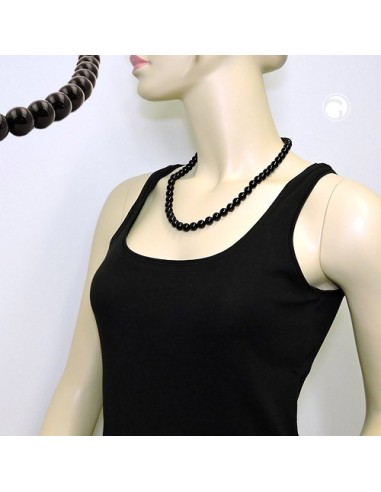 necklace beads 10mm black shiny 55cm