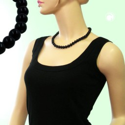 necklace beads 10mm black shiny 45cm