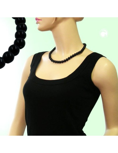 necklace beads 10mm black shiny 45cm