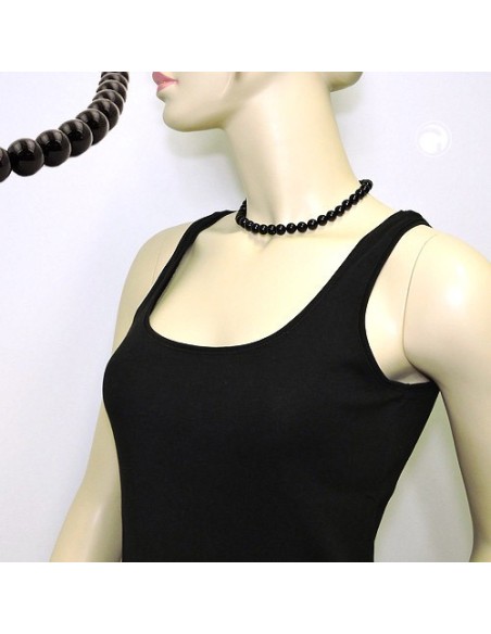 necklace beads 10mm black shiny 42cm