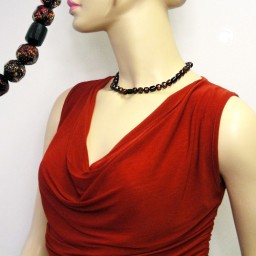 necklace red/ black pressed beads