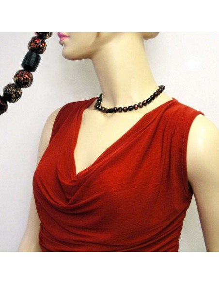 necklace red/ black pressed beads