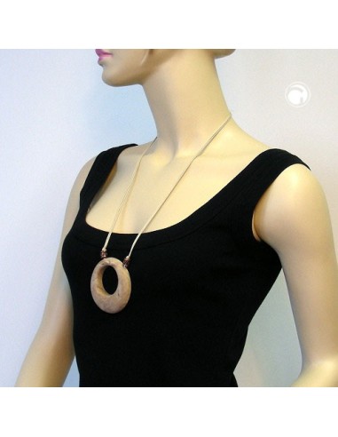 necklace beige marbled amulett 80cm