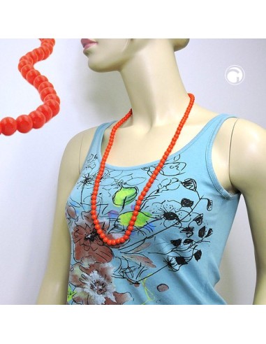 necklace beads orange-red 8mm 80cm