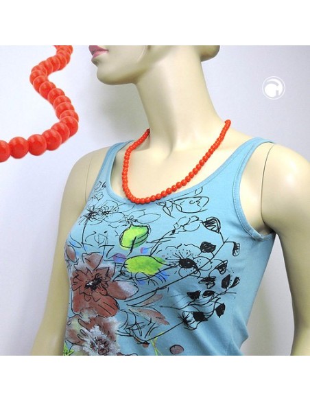 necklace beads orange-red 8mm 60cm