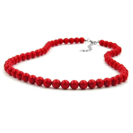 necklace beads 8mm red shiny 42cm