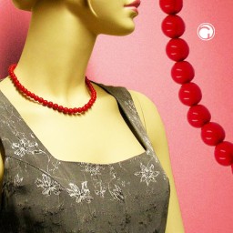 necklace beads 8mm red shiny 42cm