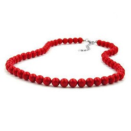 necklace beads 8mm red shiny 42cm