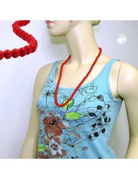 necklace beads 8mm red shiny 70cm
