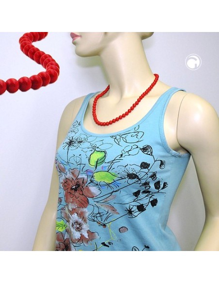 necklace beads 8mm red shiny 55cm