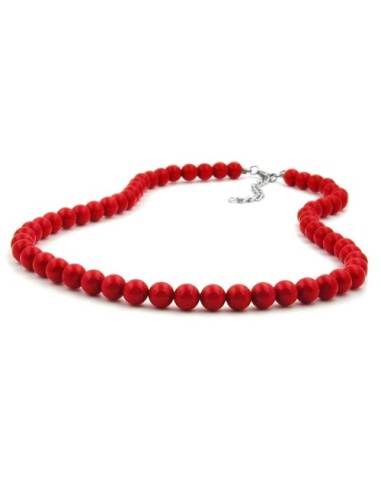 necklace beads 8mm red shiny 55cm