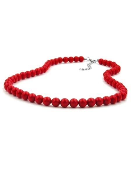 necklace beads 8mm red shiny 55cm
