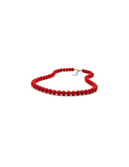 necklace beads 8mm red shiny 55cm