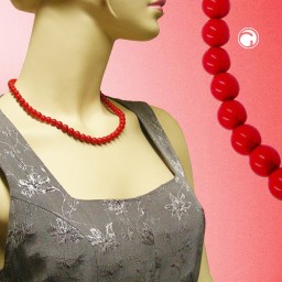 necklace beads 8mm red shiny 45cm