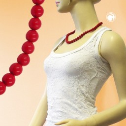 necklace beads 8mm red shiny 50cm