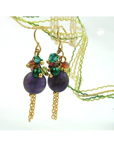 hook earrings stone glass beads multi colour
