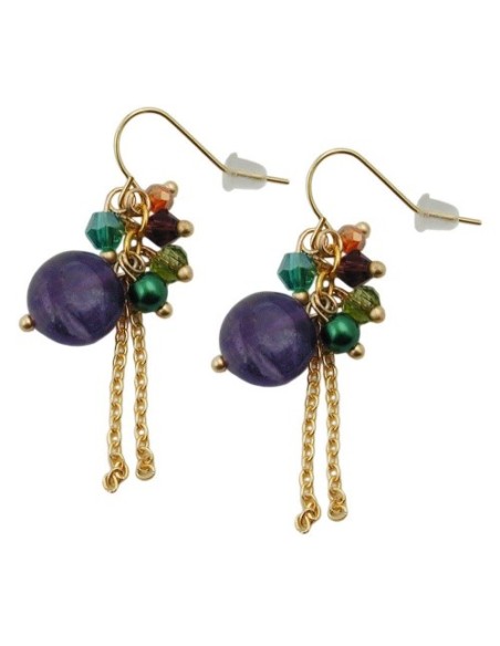hook earrings stone glass beads multi colour