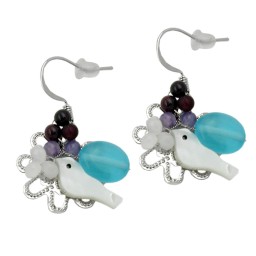 hook earrings stone bird & flower