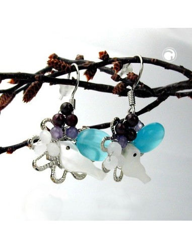 hook earrings stone bird & flower