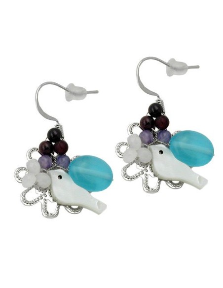 hook earrings stone bird & flower