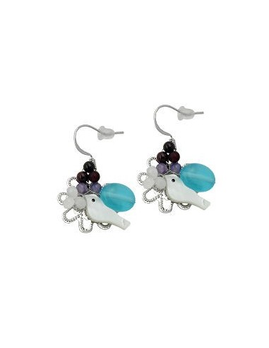 hook earrings stone bird & flower