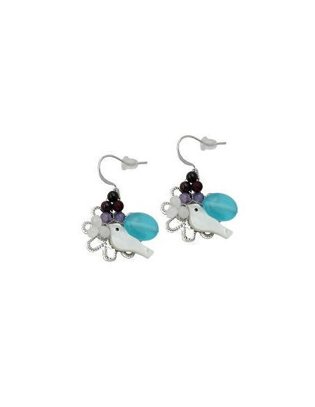 hook earrings stone bird & flower