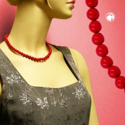 necklace beads 8mm red shiny 40cm