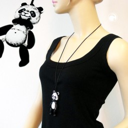 necklace black-white panda black cord 90cm