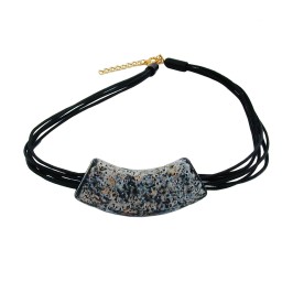 necklace tube flat curved granite/gold colored marbled 50cm