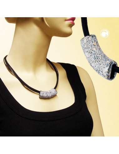 necklace tube flat curved granite/gold colored marbled 50cm