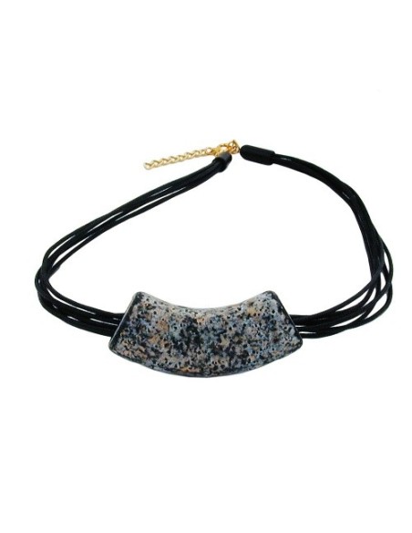 necklace tube flat curved granite/gold colored marbled 50cm