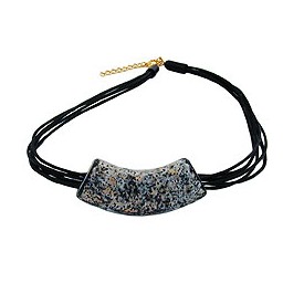 necklace tube flat curved granite/gold colored marbled 50cm