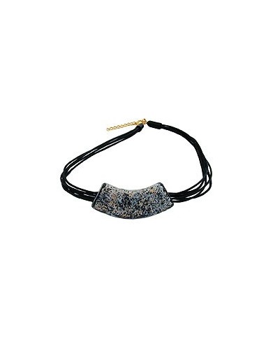 necklace tube flat curved granite/gold colored marbled 50cm