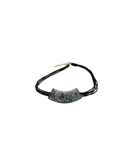 necklace tube flat curved granite/gold colored marbled 50cm
