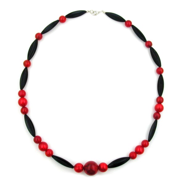 necklace olive shaped and round beads red and black