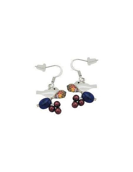 hook earrings stone beads white bird multi colour