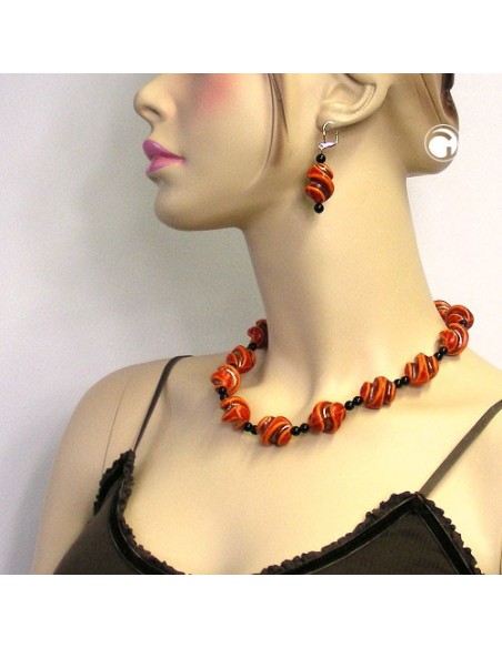 leverback earrings twisted bead red orange black