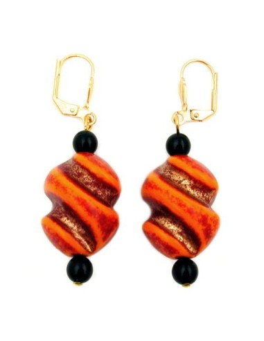 leverback earrings twisted bead red orange black
