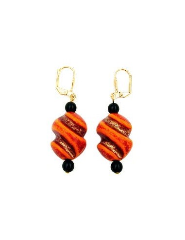 leverback earrings twisted bead red orange black