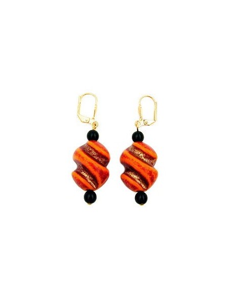 leverback earrings twisted bead red orange black