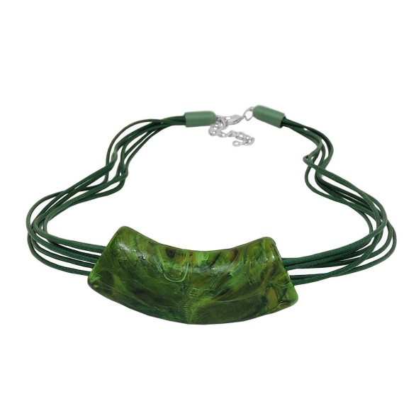 necklace tube flat curved green 50cm