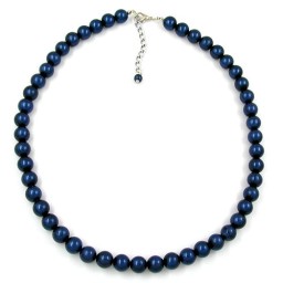 necklace beads 10mm steel-blue 42cm